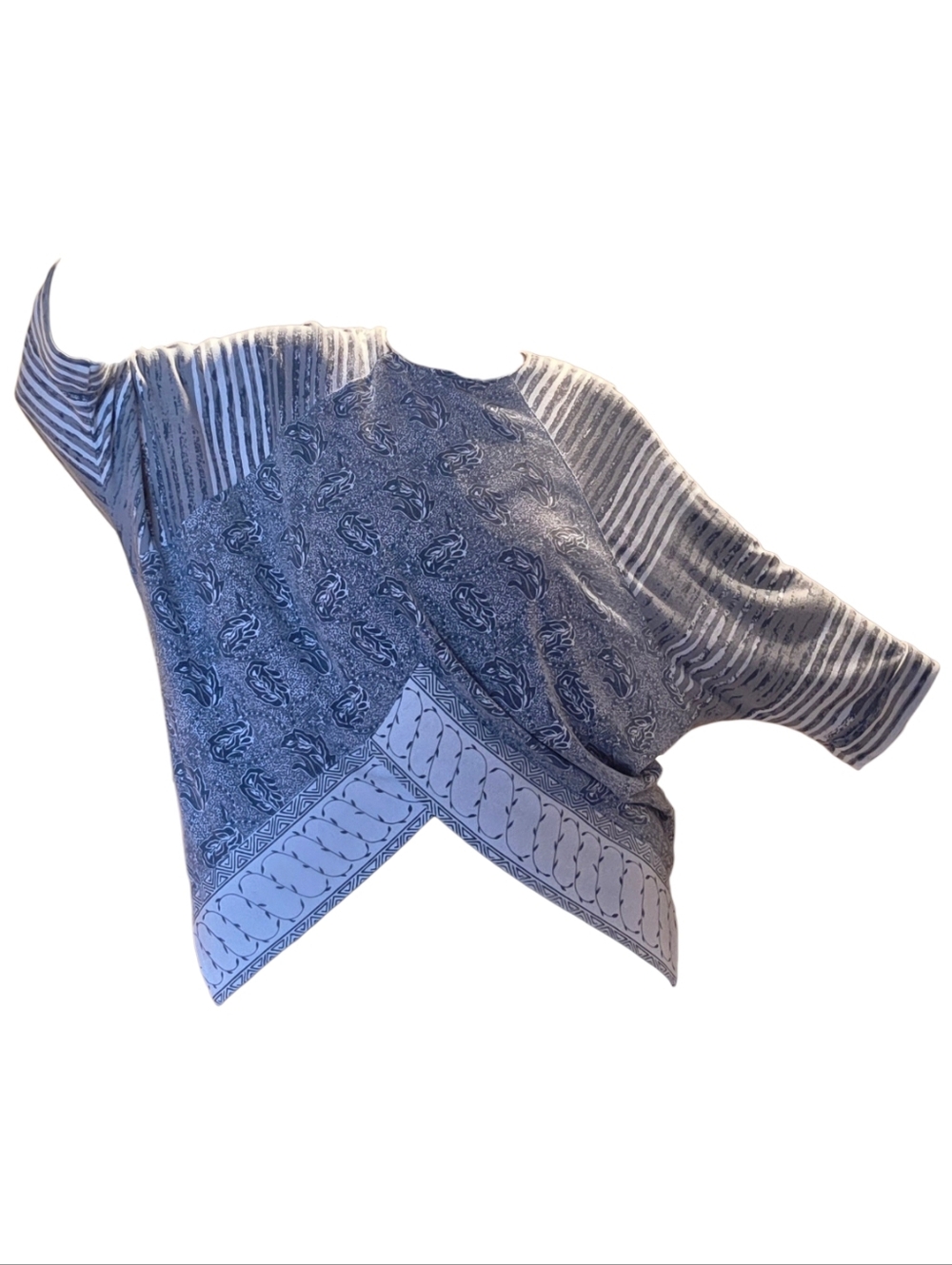 VTG Liberty House Bonnie Boerer Blue and Cream Mixed-Print Scoop Neck Sweater